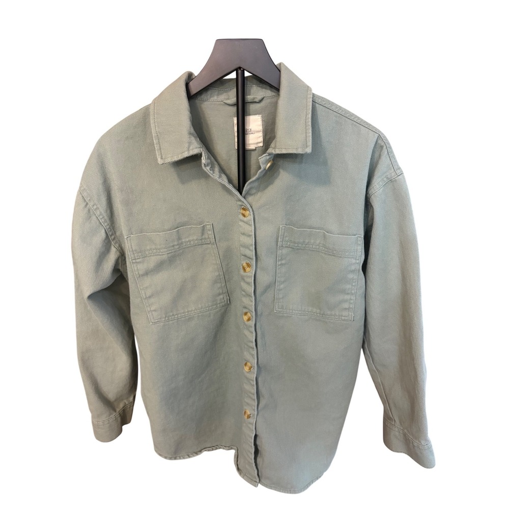 Women's Utility Style Button Up Shirt Jacket Light Green LS Casual Size Small